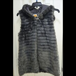 C & C California Stylish Dark Gray Faux Fur Vest with Buckle